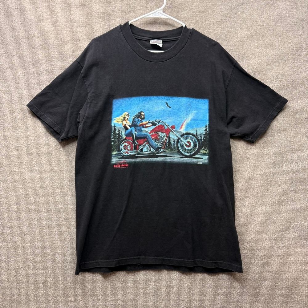 Vintage 1999 Easyriders Hanes Beefy-T Biker Graphic Shirt Black Mens L 8866